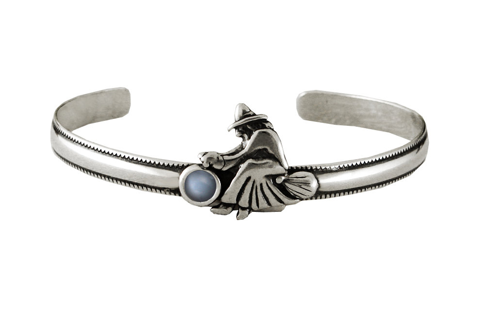 Sterling Silver Witch Cuff Bracelet With Grey Moonstone